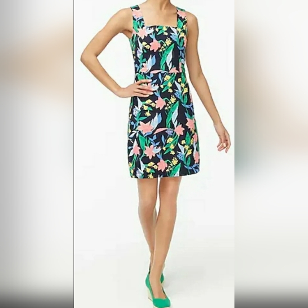 J.Crew Floral Basketweave Square-neck Dress NWT Size 12 $98.00